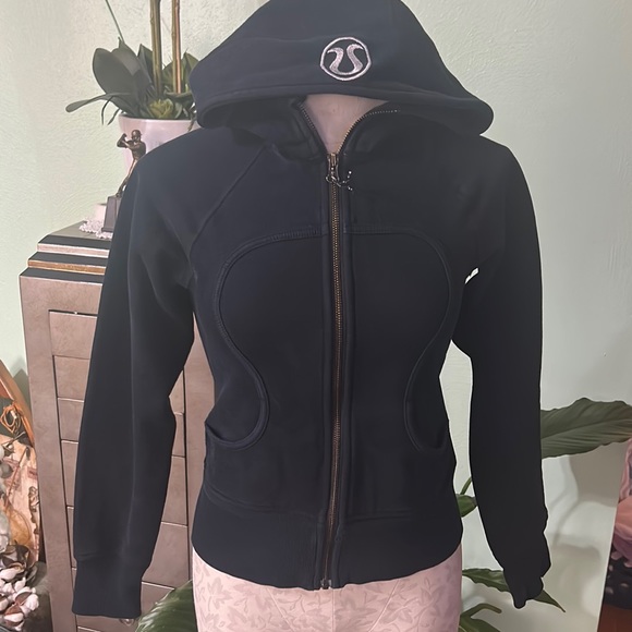 lululemon athletica Jackets & Blazers - Lululemon Black Scuba Hoodie w/ white logo